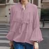 ZANZEA Women Casual Stand Collar Bell Sleeve Loose Blouse