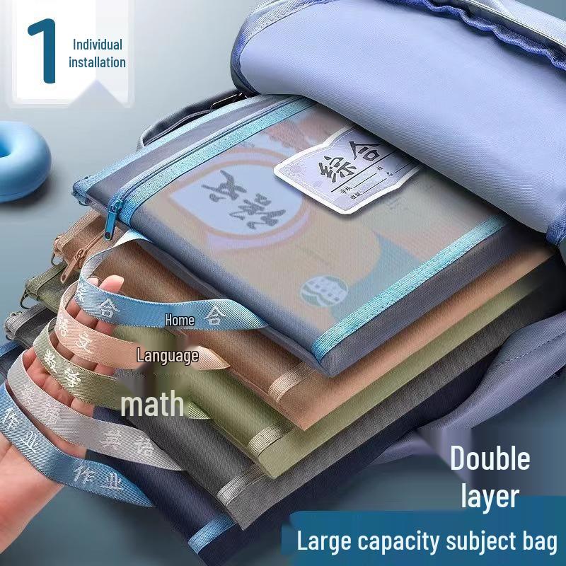 Datei-Tasche mit Reißverschluss, Doppelschicht, großem Fassungsvermögen für Grundschüler