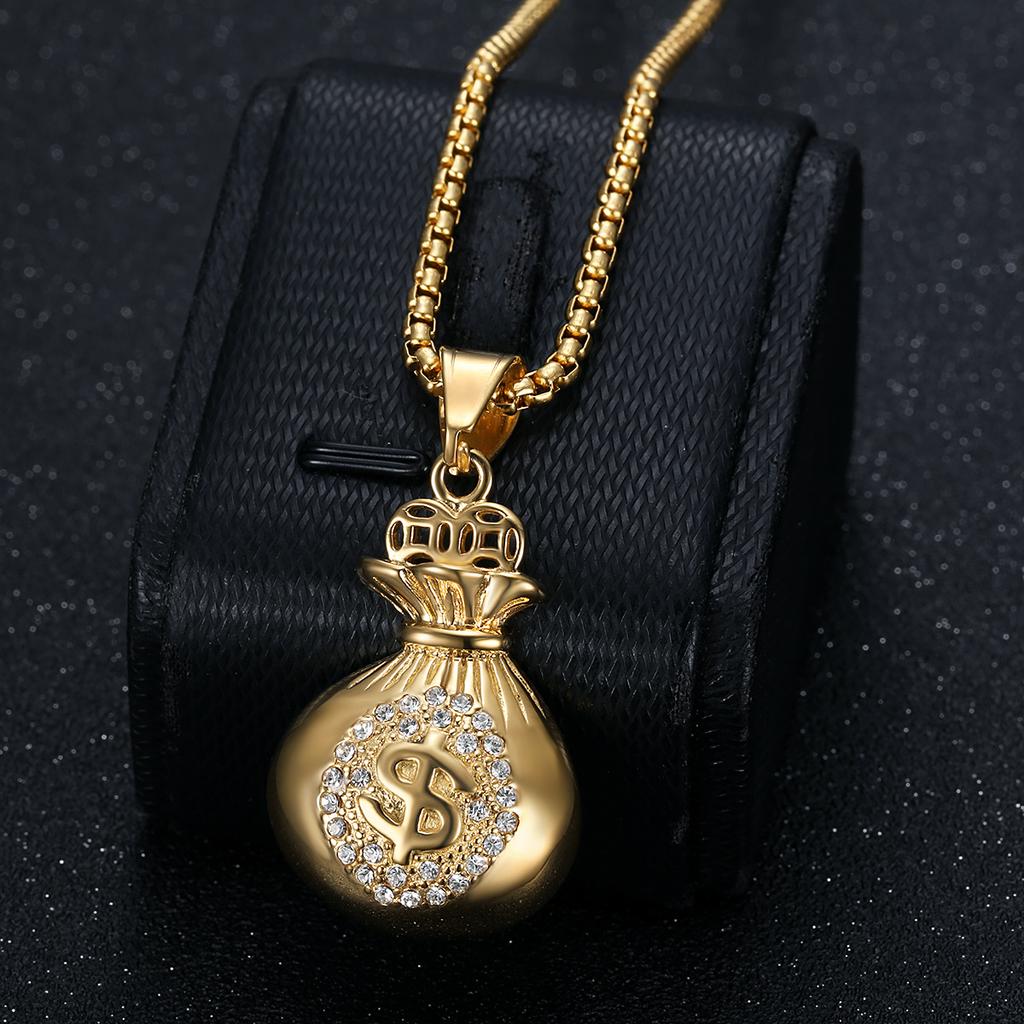 2026 Jewelry Fashion Trend: Inlaid Zircon, Gold Plated, Diamond Inlaid, Beautiful Money Bag Pendant Necklace, Men's Exquisite Gift Jewelry Necklace