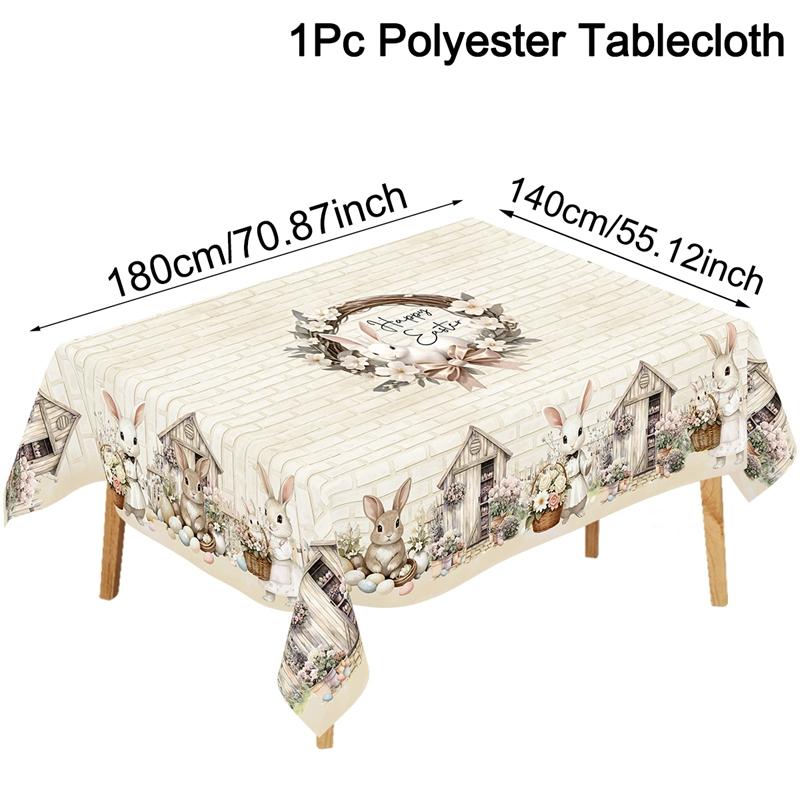 Rustic Easter Tablecloth Farmhouse Bunny Eggs Table Cover Easter Decorations for Home Kitchen Dining Spring Garden Tablecloth