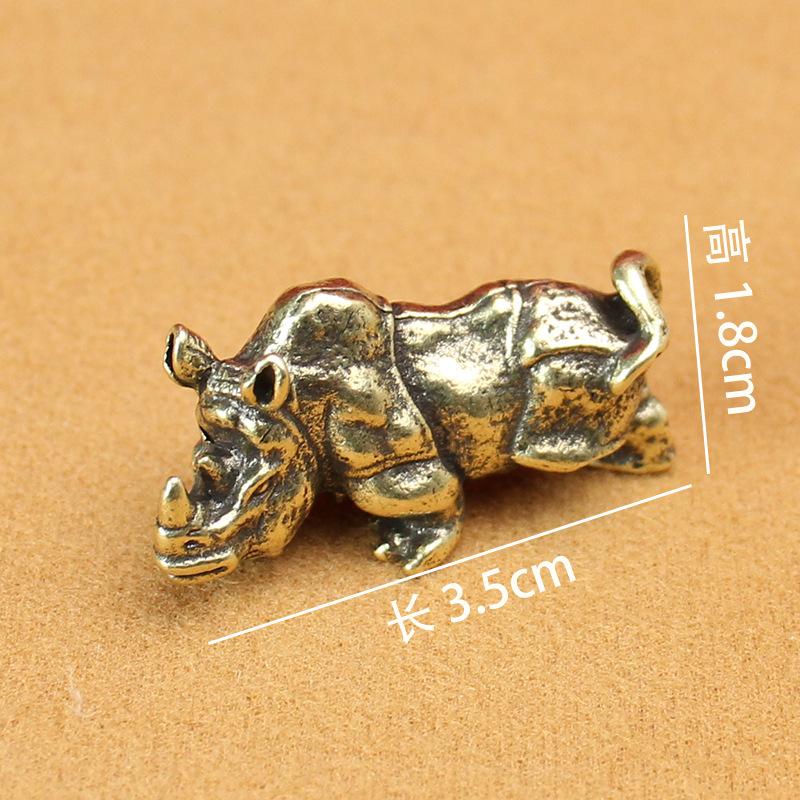 Retro Brass Rhino Figurines Ornaments Pure Copper Animal Rhinoceros Model Statue Miniatures Desk Decorations Feng Shui Gift