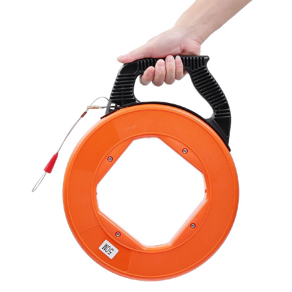 Black+Orange Fiberglass Fish Tape Electric Wire Puller Reel Conduit Ducting Rodder Fish Wire Cable Pulling Tool