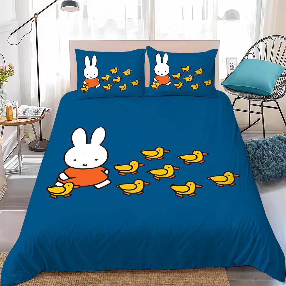 M-Miffy Cartoon Duvet Cover Set Home Style Bedding Soft Laundry Cotton Bed 3 Piece Set Student Dormitory Gift