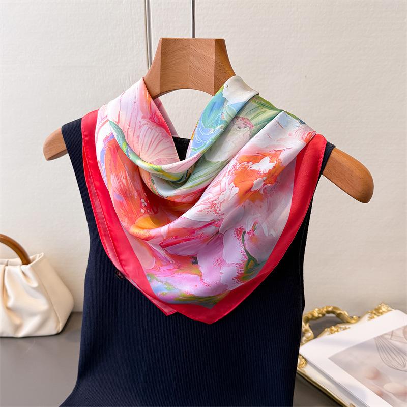 70X70Cm Foulard Silk Feeling Design Small Square Scarf Female Travel Essential Elegant Gift Neckerchief Bandana Hijab Hair Wrap