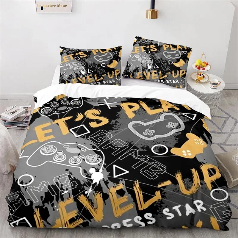 Gaming Full Queen Duvet Cover Polyester Gamepad Bedding Set Video Game Controller Comforter Cover For Boys Teen Game Room Decor