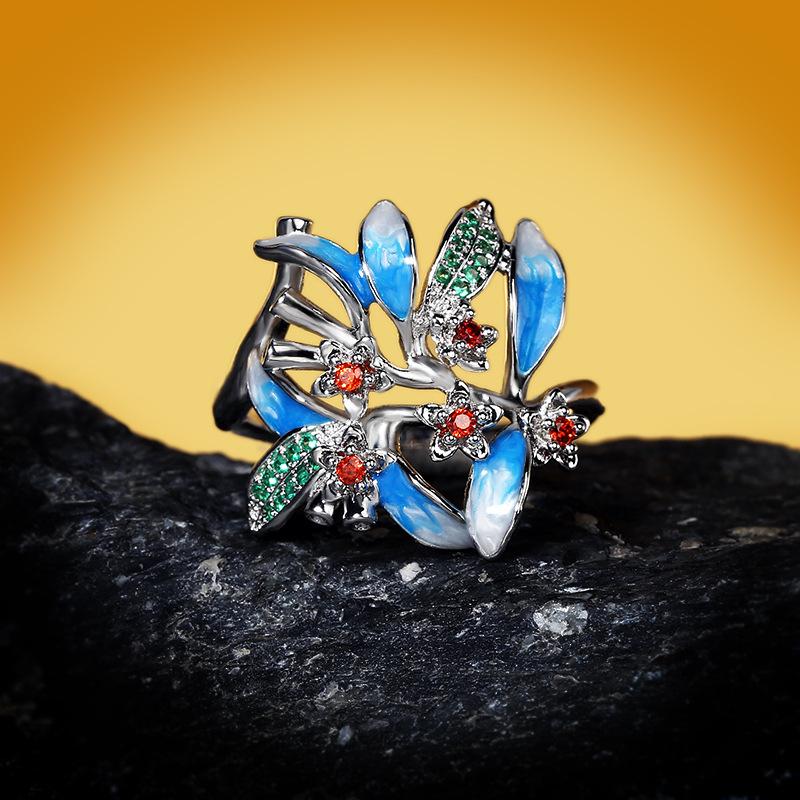 Fashionable Handmade Enamel Elegant Pink Flower Ring Chinese Style Ring