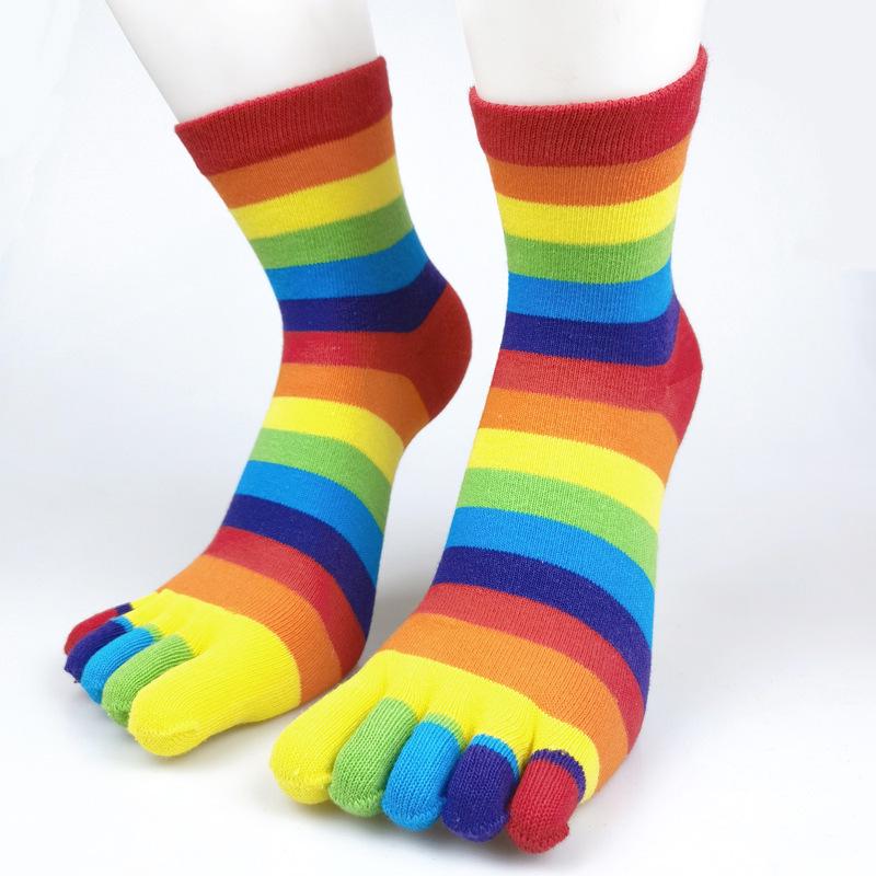 Colorful Striped Five-Toe Socks for Women - Combed Cotton, Warm Korean Fashion for Spring, Autumn, Winter.