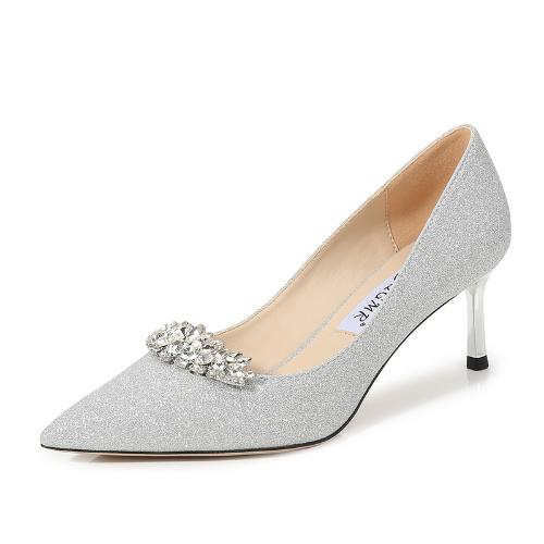 Handmade Women Shoes 2025 Spring Summer Silver High Heels Stiletto Pointed Toe Full Crystal Rhinestones Wedding Bridesmaid Shoes
