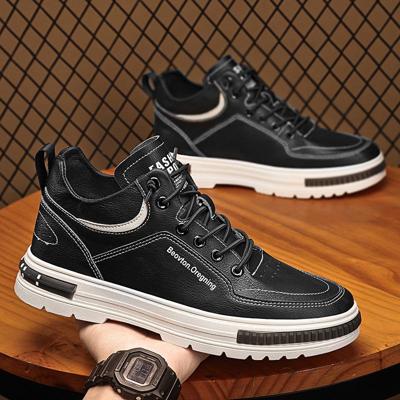 

Мужская обувь Весенняя новинка Мужская повседневная кожаная обувь на одну ногу Белые кеды Высокие ботинки Мартин Универсальная трендовая обувь 44