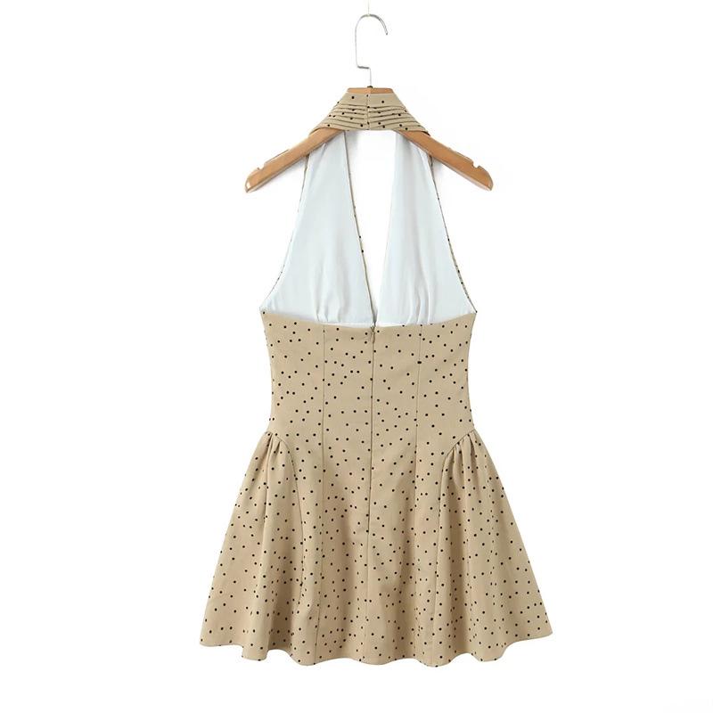French Polka Dot V-Neck Halter Dress – Women's Trendy Vacation Slip Skirt