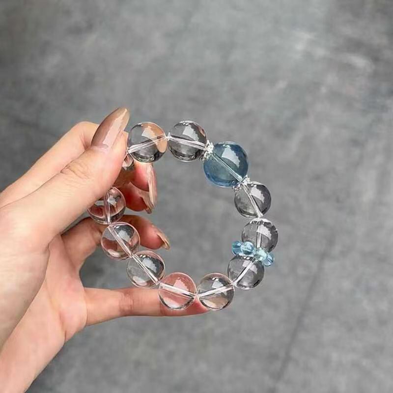 Zestaw Pierścionek do Biegania z Kryształem Akwamarynu i Ręcznie Tkana Bransoletka