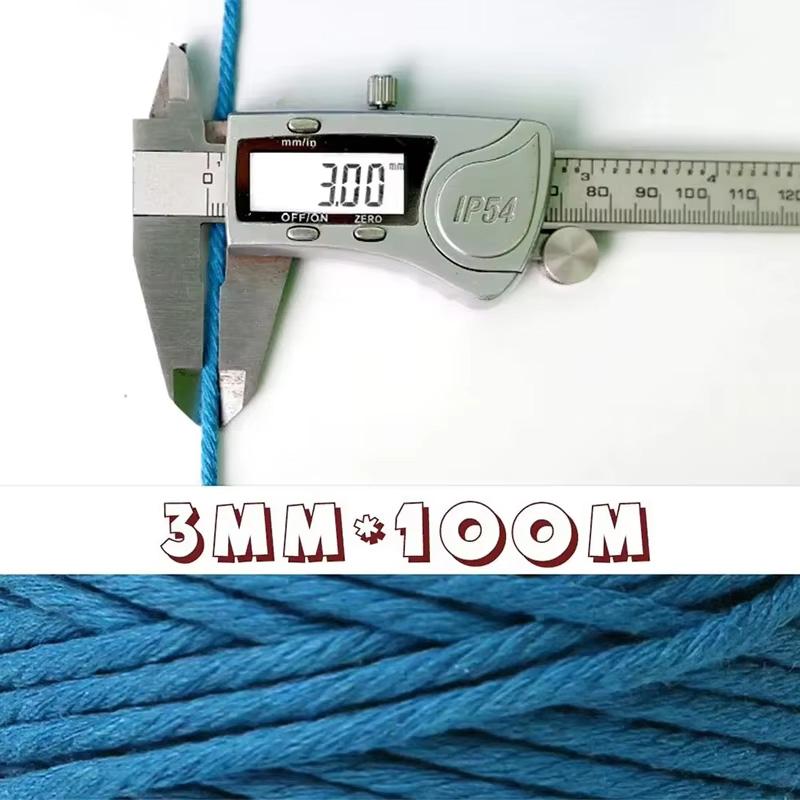 100M/Rouleau Fourniture Décoration Maison Corde Coton Macramé Colorée Tricotée à la Main 3mm Projets DIY Emballage Cadeau Naturel