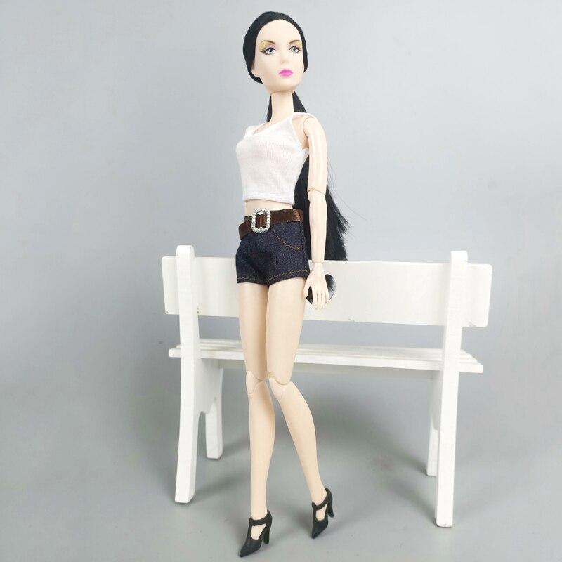 O Neck Sleeveless White Tops + Short Jean Pants Clothes for Barbie Doll 1/6 BJD Doll Clothes Doll House Accessories Kid Toy Girl