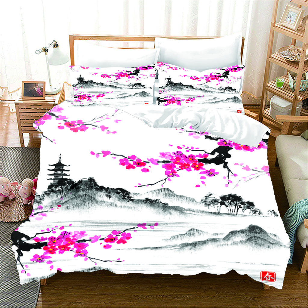 Japanese Ocean Wave Snowe Mountain Sun Design 3PCS Bedding Sets Single Double Bed Duvet Cover Set and 2 Pcs Pillow Cover