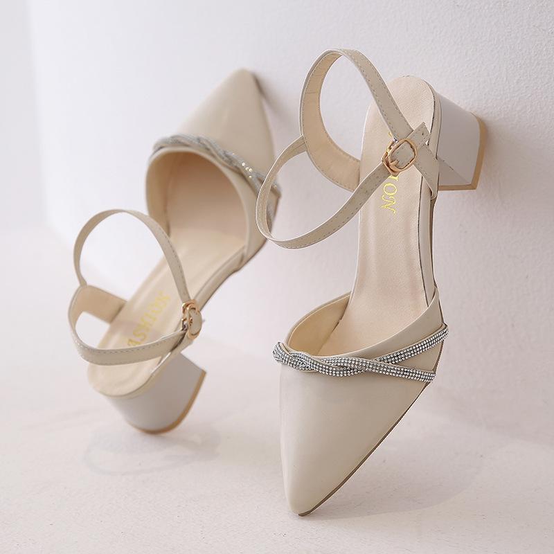 Sandals Girl Summer 2025 New French Buckle Fashion Fairy Evening Breeze Gentle Bag Head Thick Medium Heel High Heel Single Shoes