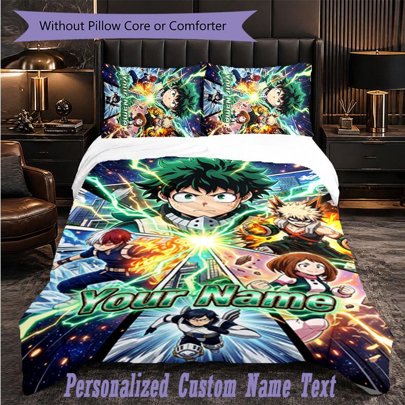 Personalized 3Pcs Bedding SetMy Hero Academia Custom Text Duvet Cover Pillowcase Set Bedroom Gift