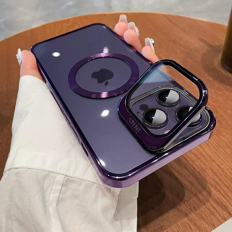 Electroplated PC lens film holder, suitable for iPhone18promax magnetic mobile phone case, Apple 17 transparent 16 anti-drop.