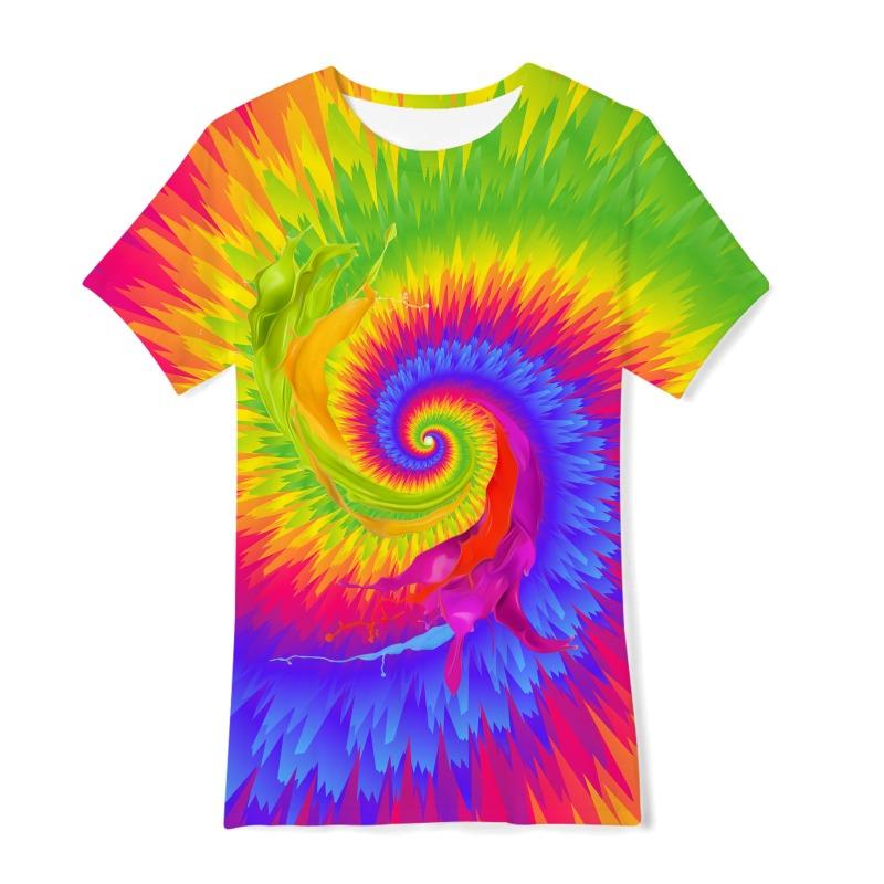 Ropa de Verano para Niños con Estampado Digital 3D, Pigmento Colorido, Holgada, Casual, Moda, Camiseta de Manga Corta