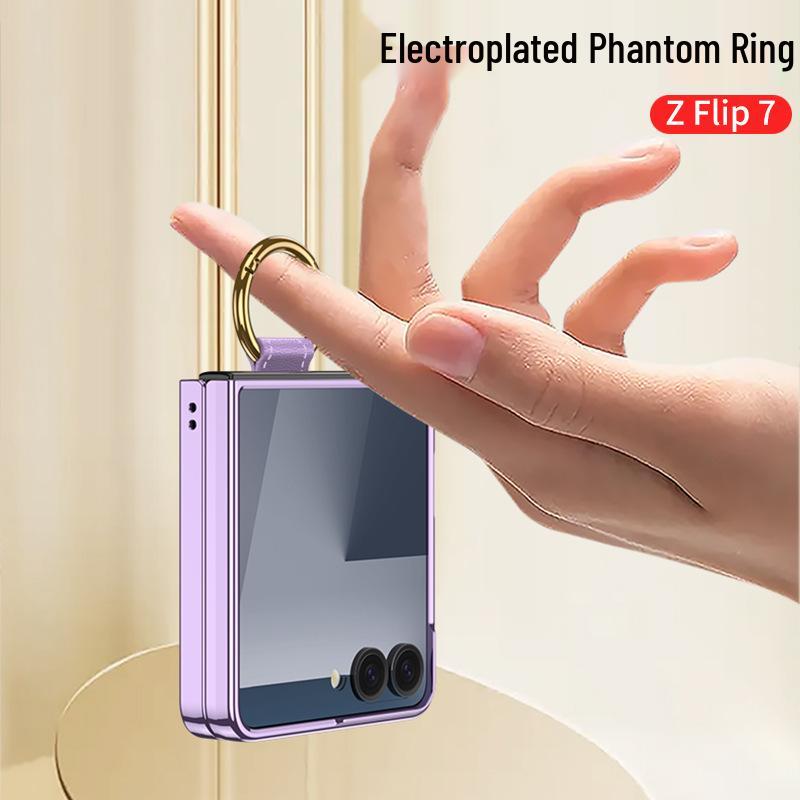 Samsung Z Flip7 Transparent Electroplated Ring Case - Fresh Style Protective PC Cover