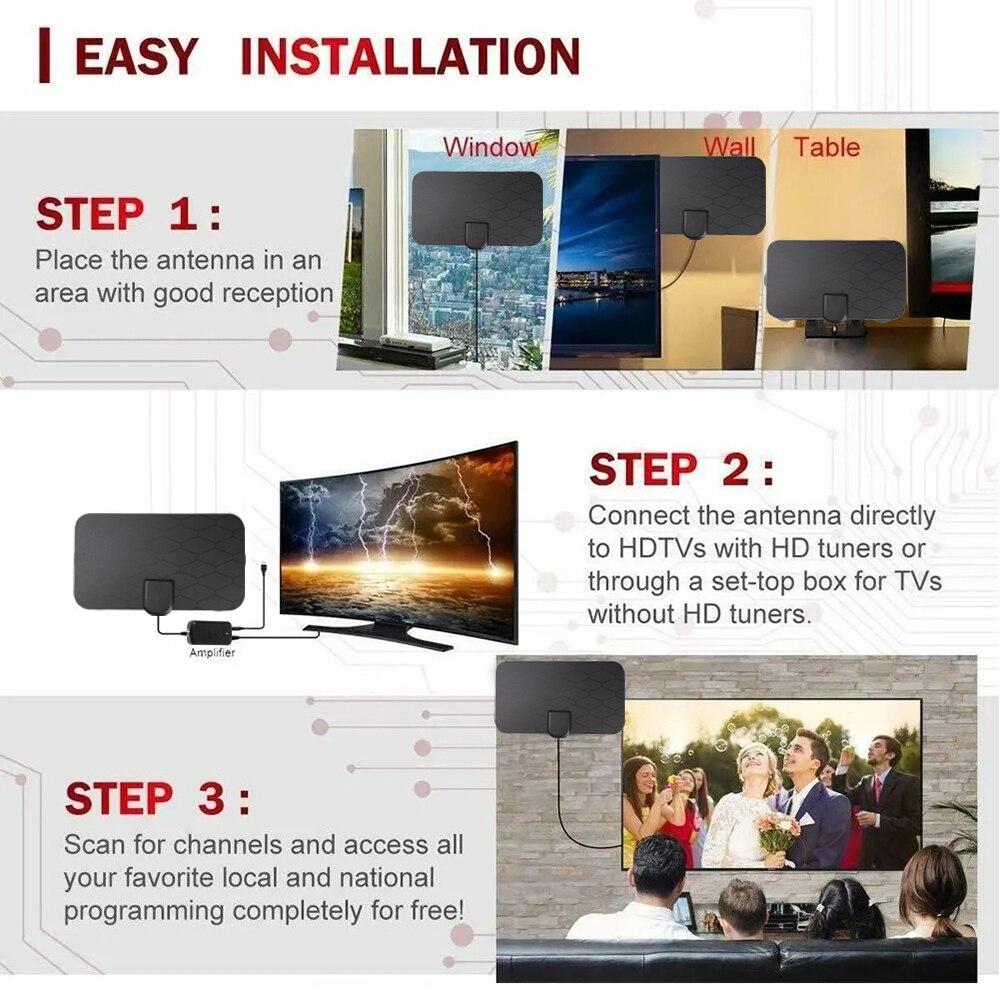 Antena de TV digital HDTV interna de 8K 3000 milhas com amplificador Booster DVB T2 ISDBT Receptor de sinal de antena parabólica