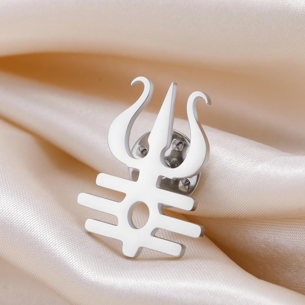 Dawapara Lord Shiva Trident Brooch Mantra Buddhism Hindu God Blessing Symbol Lapel Pins Stainless Steel Jewelry