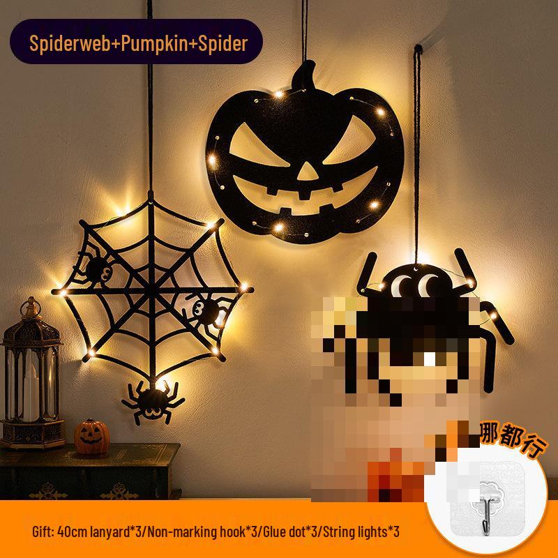Halloween Hanging Pumpkin Lanterns with String Lights - Festive Scene Décor & Luminous Props