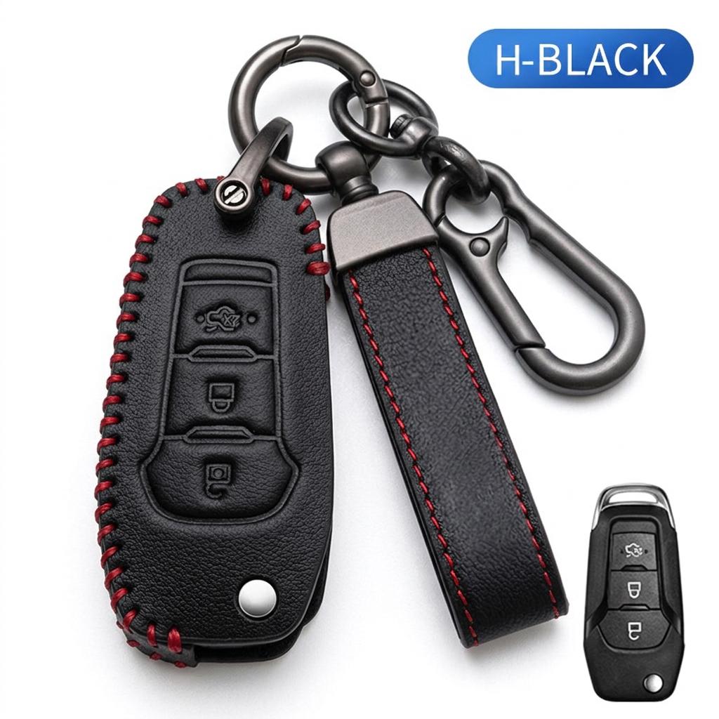 Echtes Leder Klappschlüsselhülle für Ford Focus Fiesta Mondeo Kuga C-Max S-Max Galaxy Transit EcoSport Schlüsselanhänger Schutzhülle