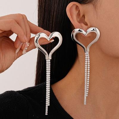 Temperament Long Tassel Earrings Rhinestone Drop Earrings Exquisite Heart Earrings  Wedding