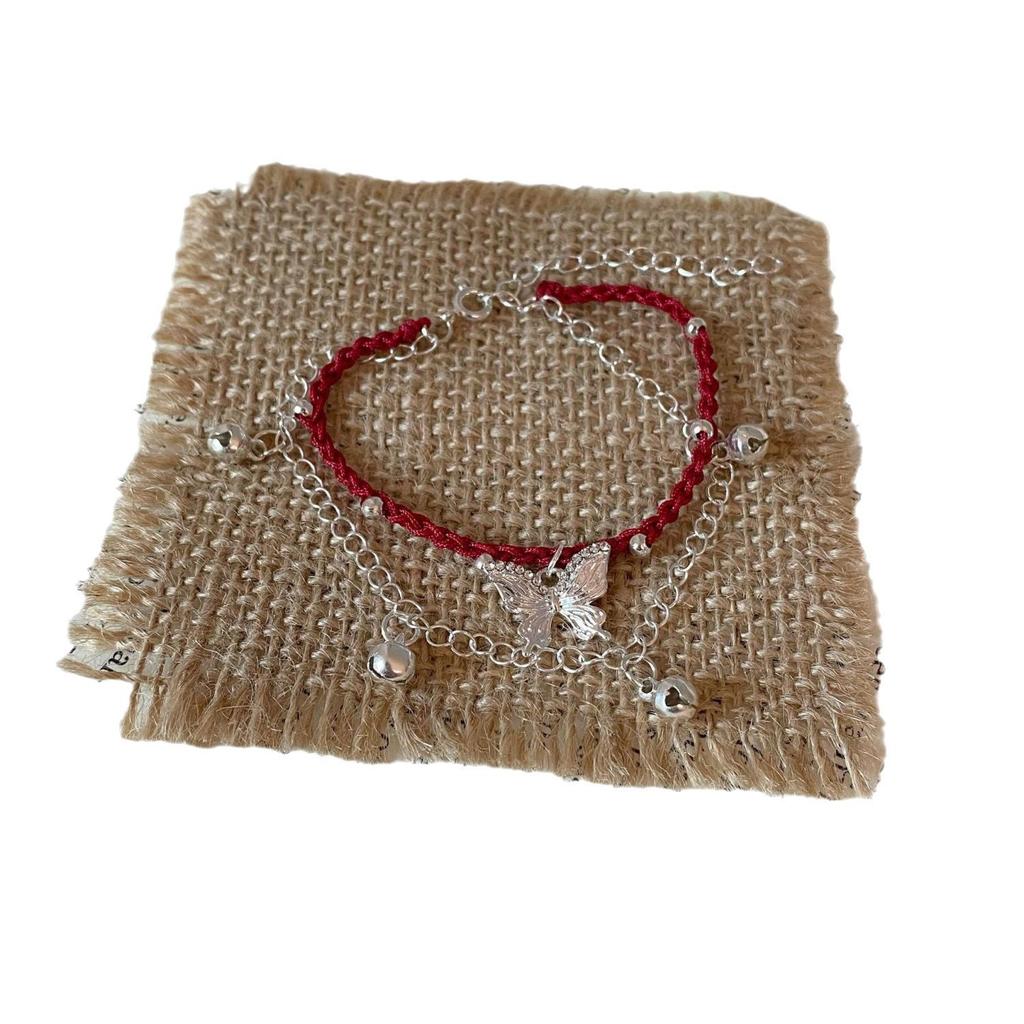 Miaojiang Pulseira de corda vermelha estilo chinês para menina com sino de borboletanatal alta qualidade requintada corda de mão joia tecida à mão