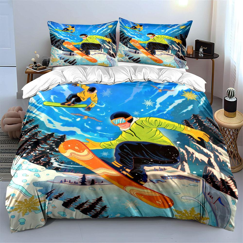 Snowboarding Gear Set Outdoor Sports Soft Comfortable Duvet Cover Bedding Set Included 1*Duvet Cover & 2*Pillowcases, Gift