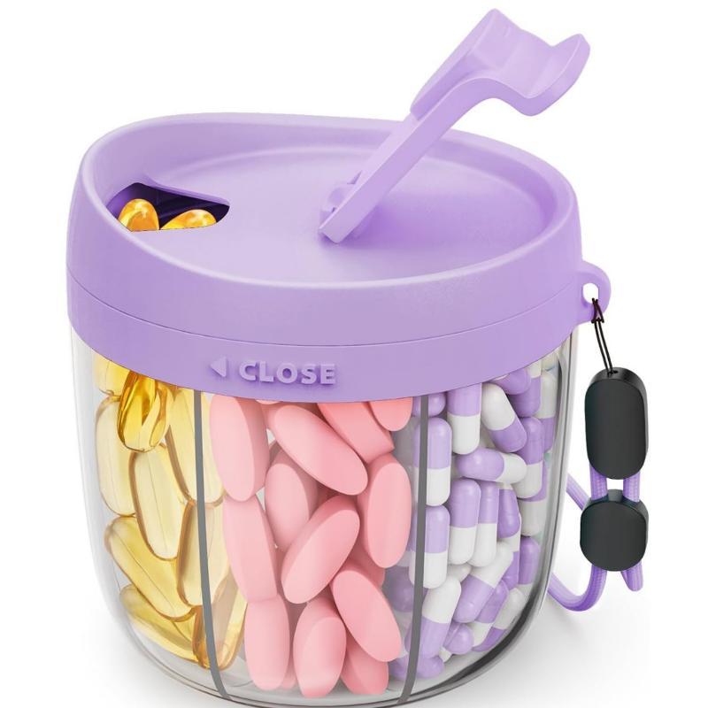 [New] 1Pcs Daily Medicine Organizer Portable 6-Compartment Vitamin Supplement Pill Storage Box For Unisex Home And Travel Use