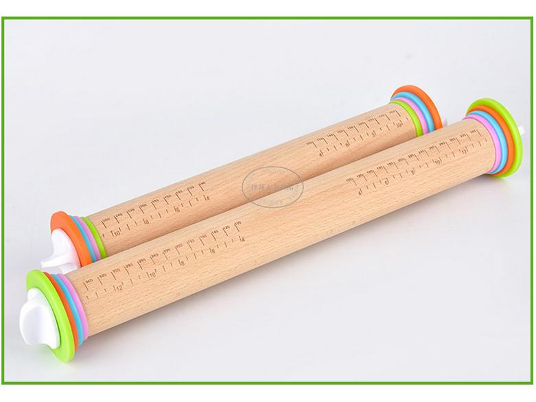 Adjustable Beech Wood Rolling Pin with Christmas Scale for Dough