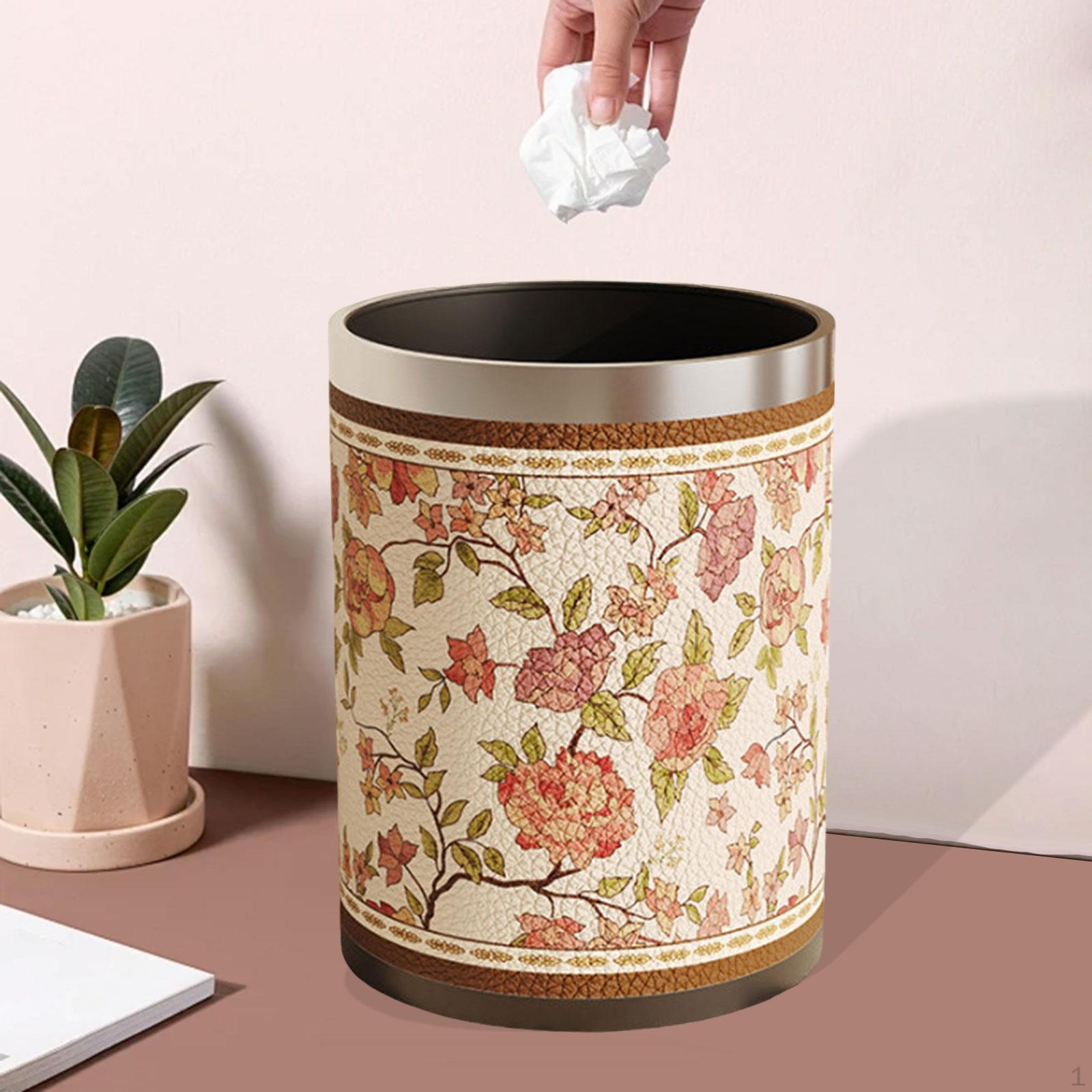 

American Style PU Leather Trash Can for Bathroom Bedroom Dorm Kitchen Office Style A