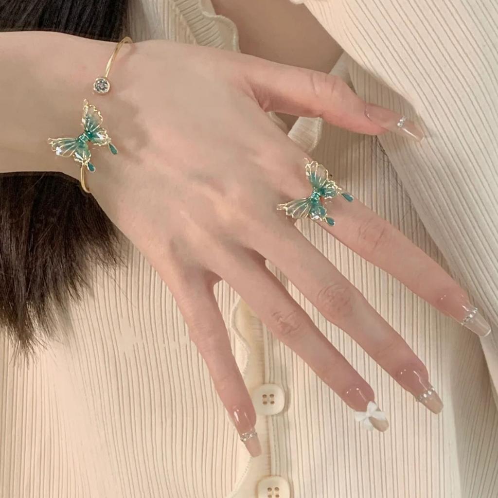 New Chinese green butterfly bracelet niche design sense Chinese style temperament jewelry girlfriends jewelry