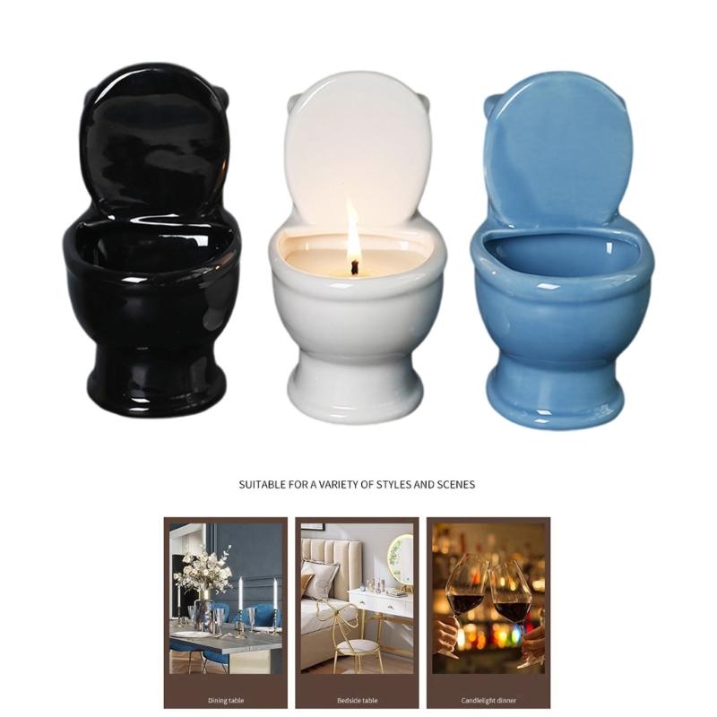 Funny Toilet Shape Small Candle Holder Stand Creative Tealight Ceramic Candlesticks Home Decors Birthday Party Gift
