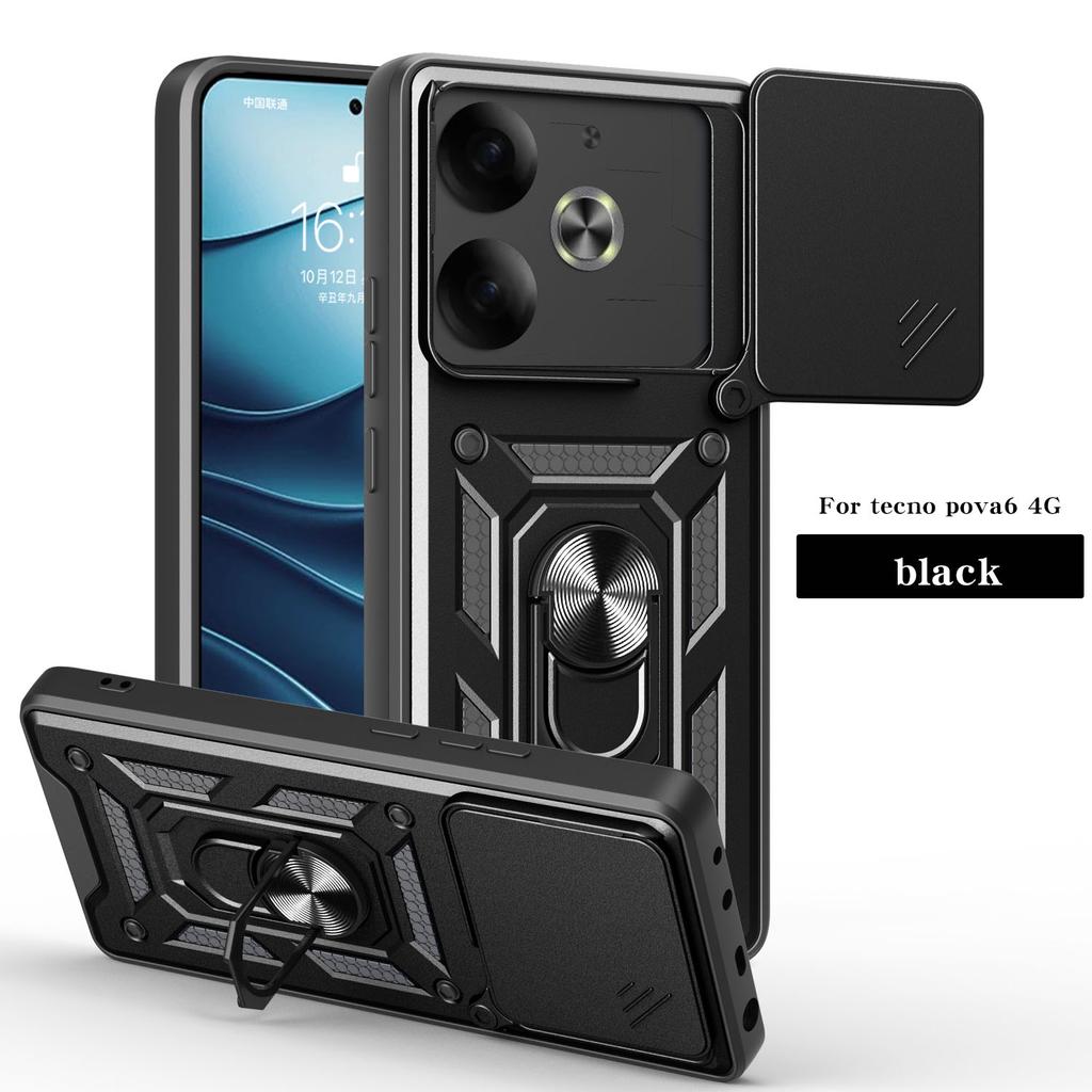 For Tecno Pova 6 Case Tecno Pova 6 Pro Cover Pova 6 Pro 5G Magnetic Ring Holder Armor Phone Case Slide Camera Protect Back Cover