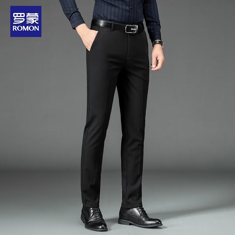 ROMON Men's Autumn Winter Business Casual Straight-Leg Trousers