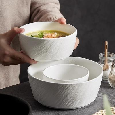Bol à Riz Bol à Soupe Bol à Nouilles en Céramique Motif Pierre Givrée Bol à Fond Plat Bord Droit Vaisselle Commerciale Résistant à la Chaleur