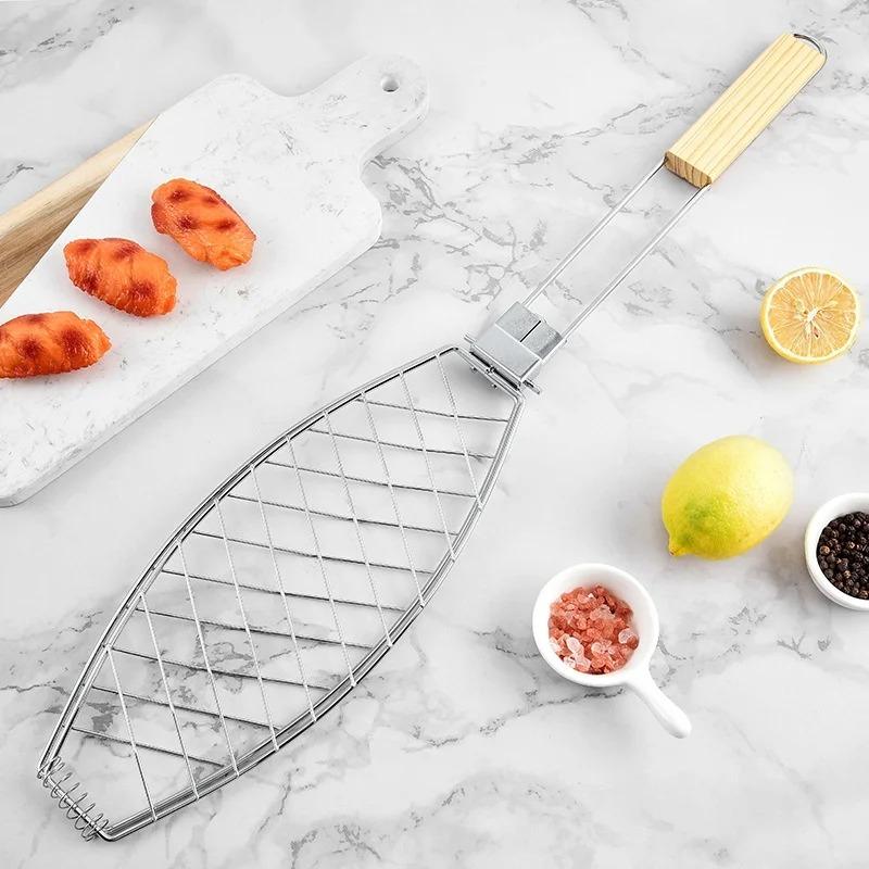 Roasting Fish Grilling Basket Vegetable with Folding Handle DIY Flexible Nonstick Outdoor Barbecue Tool Portable Burger Mesh BBQ