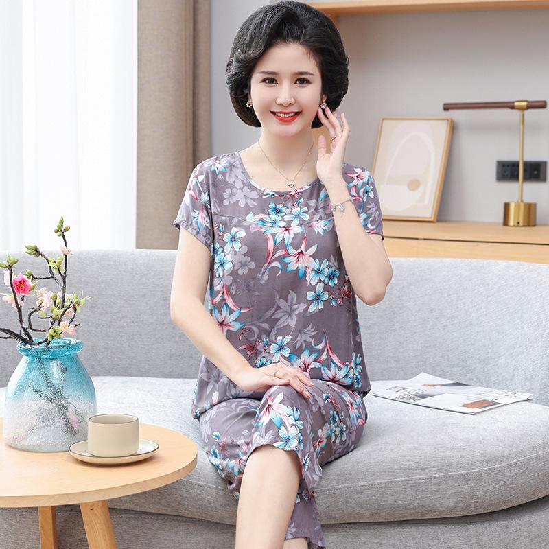 Summer Women's Cotton Pajamas Women's Thin Short Sleeve Set Plus Size Women's Loungewear Can Be Breathable and Antibacterial Sleepwear