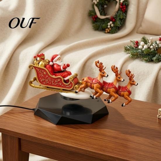 Magical Christmas Home Decor Floating Santa Sleigh, Flying Sleigh Magnetic Levitation Display, Unique Gift for Family Claus Tabletop Home, Office,