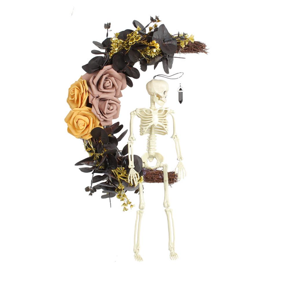 Halloween Wreath with Skull Black Roses Rose Grapevine Garland Handmade Artificial Moon Cat Garland Goth Roses Black Cat Garland