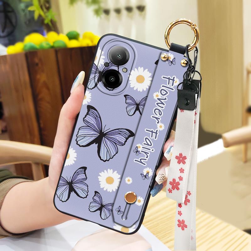 Fashion Design Ring Phone Case For Realme C67 4G Back Cover Kickstand Wrist Strap Anti-dust Anti-knock Soft case Flower