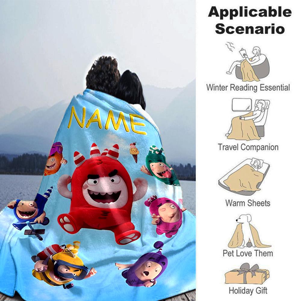 Coperta Personalizzata con Nome Personalità Oddbods Morbida e Calda per Divano Ufficio Letto Viaggio Pausa Pranzo, Regalo Adatto a Tutte le Stagioni
