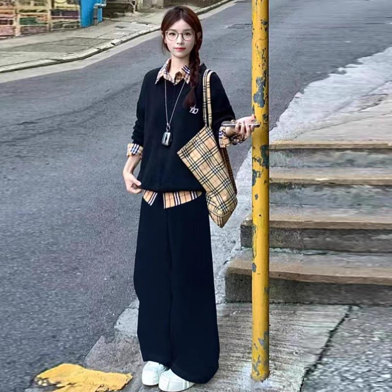 Spring 2026 Fashion: Casual Maternity Two-Piece Set - Patchwork Shirt & Wide-Leg Pants 2XL