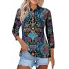 Women's Fashion Casual Lapel Short 3/4 Sleeve Print Shirt Women's Button Up Tops