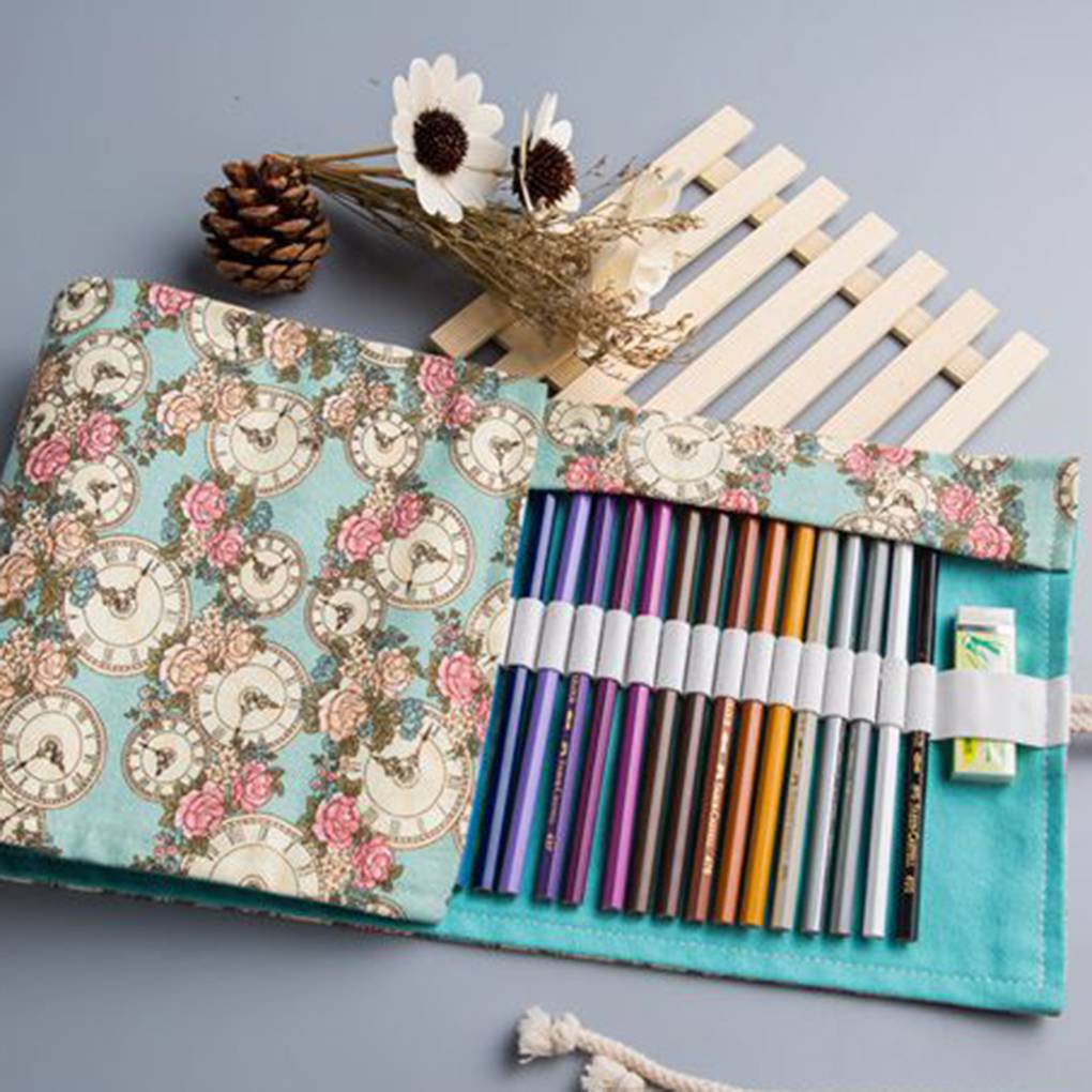 Roller Pencil Bag Rose Makeup Brush Organizer Student Pencil Stationery Pen Ba