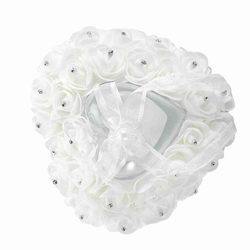 Boîte de Mariage Romantique en Forme de Cœur Décorée de Strass Coussin(blanc)
