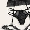 Sexy Women Lingerie Set Polka Dot Mesh Bra Thongs Garters Transparent Lace Underwear Exotic Sex Costume