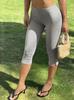 Women's Y2K Black Slim-Fit Cropped Trousers with Side Slits, Fitness Pants